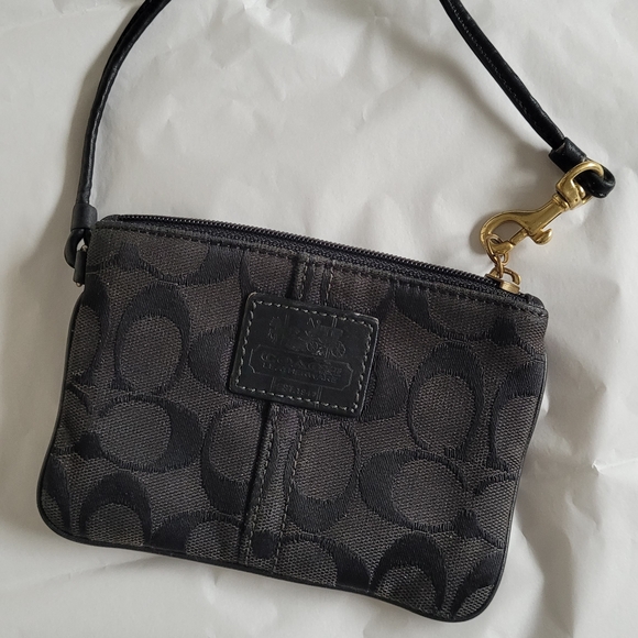 Coach Handbags - Coach Black and Gray Signature Wristlet